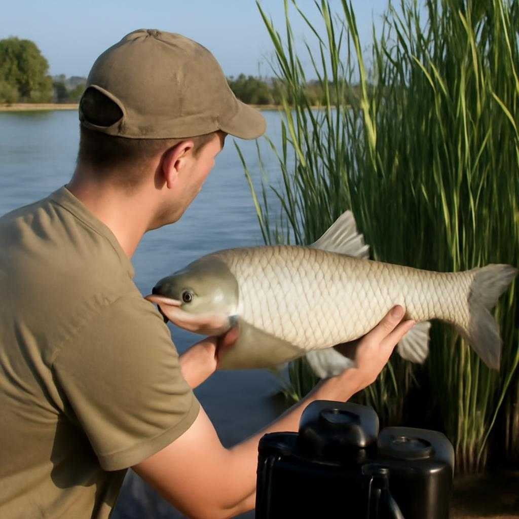 ловля белого амура возле кромки камыша летом